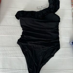 J. Crew Black Ruffle One-Shoulder Women’s Swimsuit